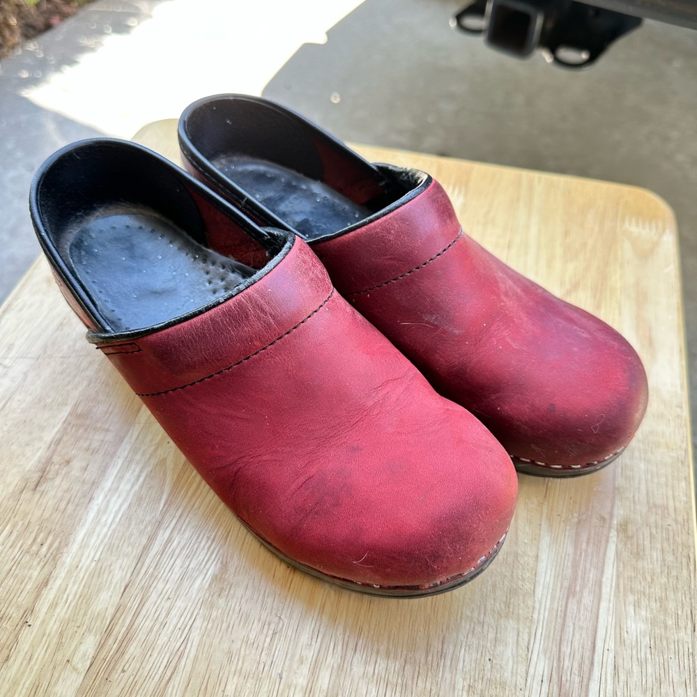 Dansko Red Mules with Black Sole